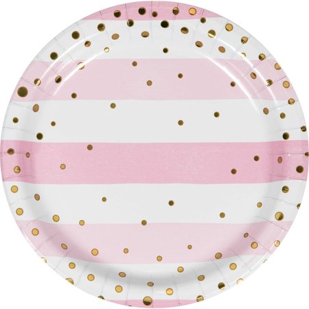 CREATIVE CONVERTING Pink and Gold Celebration Dessert Plates, 7", 96PK 346284